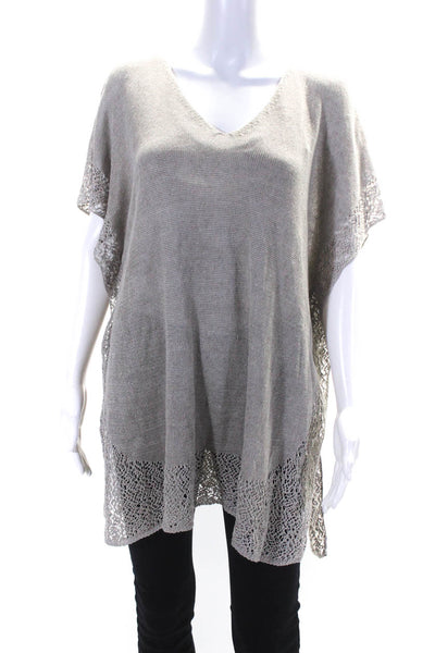 Eileen Fisher Womens Mixed Knit V Neck Dolman Sleeve Sweater Beige Size Small