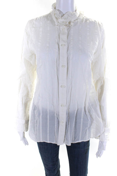 J Crew Womens Long Sleeved Striped Ruffled Collar Button Down Shirt Cream Size 6