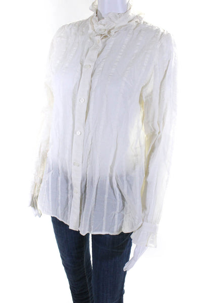 J Crew Womens Long Sleeved Striped Ruffled Collar Button Down Shirt Cream Size 6