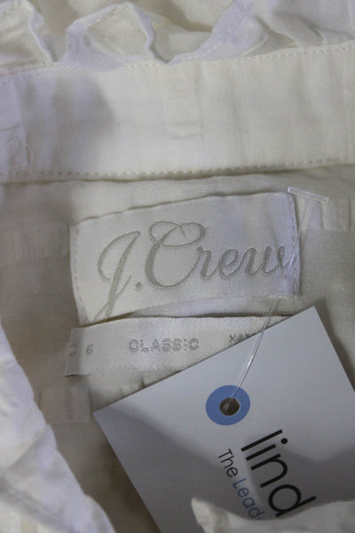 J Crew Womens Long Sleeved Striped Ruffled Collar Button Down Shirt Cream Size 6