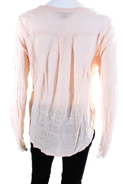 Vince Womens Linen Back Pleated Long Sleeve Round Neck Pullover Top Pink Size M
