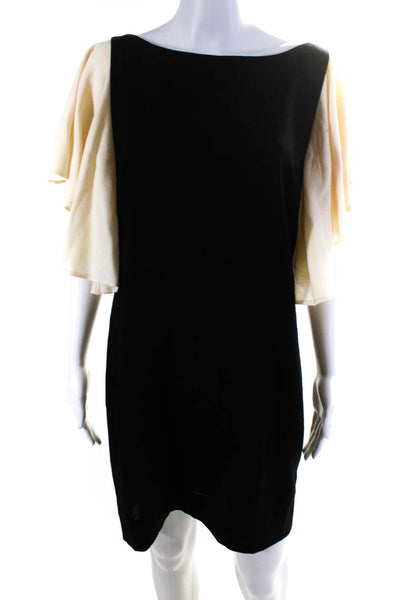 Foley + Corinna Womens Wool Colorblock Zipped Ruffled Sleeve  Dress Black Size M