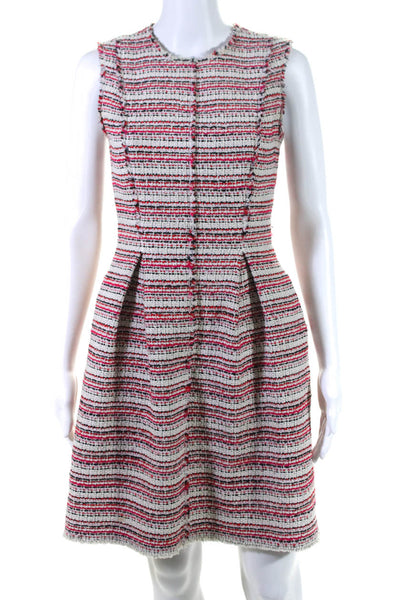 Rebecca Taylor Womens Cotton Striped Woven Textured Fringed Dress Red Size 0