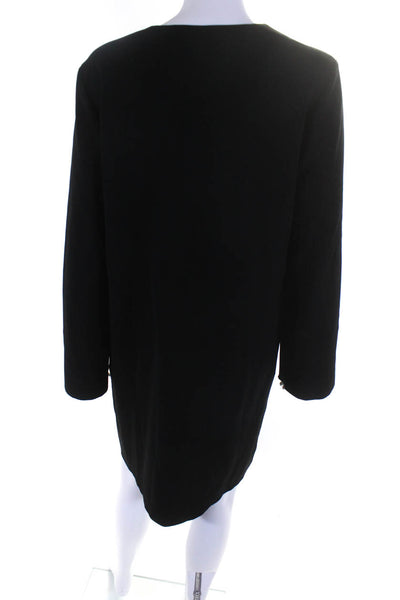 Theory Womens Long Bell Sleeved V Neck Knee Length Shift Dress Black Size M