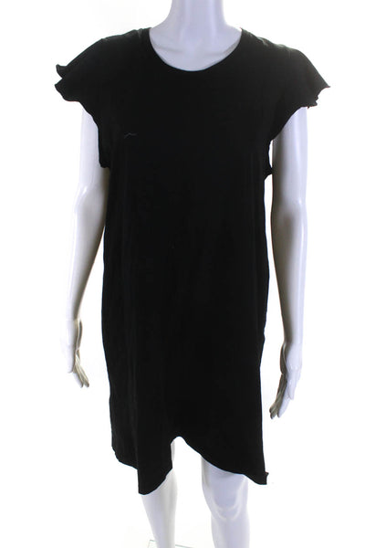 Amo Womens Short Cap Sleeved Round Neck Knee Length T Shirt Dress Black Size L