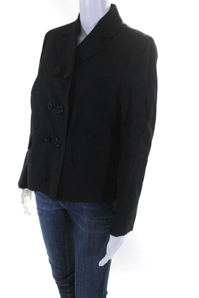 Faconnable Women's Fully Lined Double Breasted Linen Blazer Jacket Black Size M