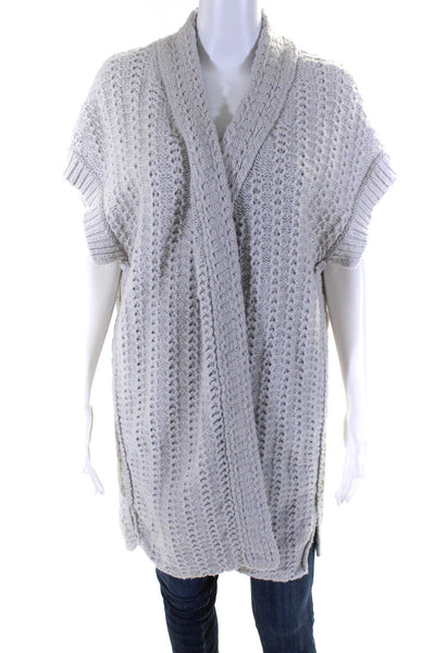 Inhabit Women's Cotton Wool Blend Short Sleeve Open Front Cardigan Gray Size 2