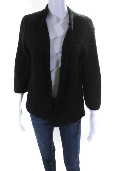 Eileen Fisher Women's 3/4 Sleeve Open Front Wool Cardigan Sweater Gray Size M