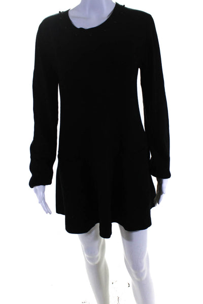 Sportmax Womens Knit Crew Neck Long Sleeve Studded A-Line Dress Black Size M