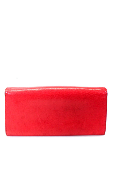 Tods Womens Leather Embossed Snap Closure Envelope Wallet Bright Red