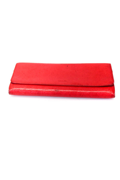Tods Womens Leather Embossed Snap Closure Envelope Wallet Bright Red