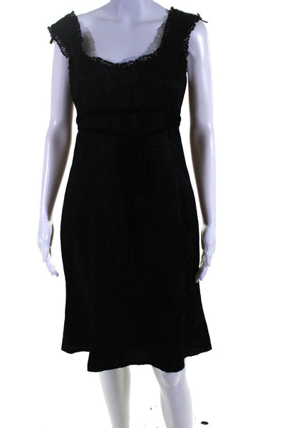 Nanette Lepore Womens Satin Floral Embroidered Scoop Neck  Dress Black Size 6