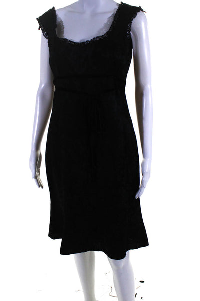 Nanette Lepore Womens Satin Floral Embroidered Scoop Neck  Dress Black Size 6