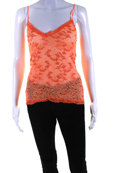 Calypso Saint Barth Womens Mesh Lace Spaghetti Strap Camisole Neon Orange Size M