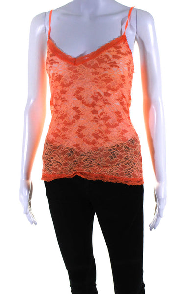 Calypso Saint Barth Womens Mesh Lace Spaghetti Strap Camisole Neon Orange Size M