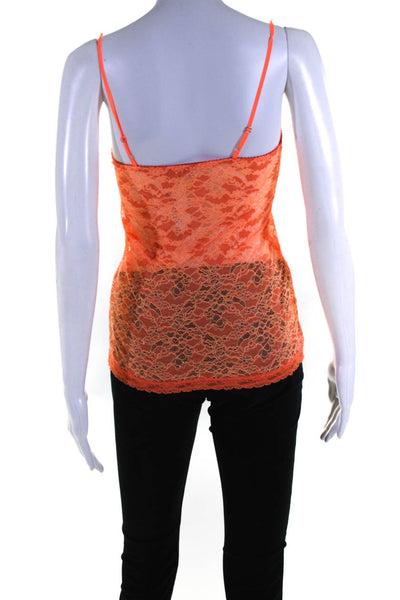 Calypso Saint Barth Womens Mesh Lace Spaghetti Strap Camisole Neon Orange Size M