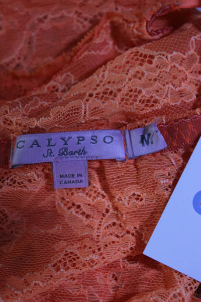 Calypso Saint Barth Womens Mesh Lace Spaghetti Strap Camisole Neon Orange Size M