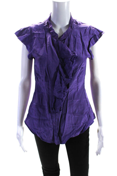 Nanette Lepore Womens Silk Ruffled Sleeveless Hook & Eye Blouse Purple Size 8