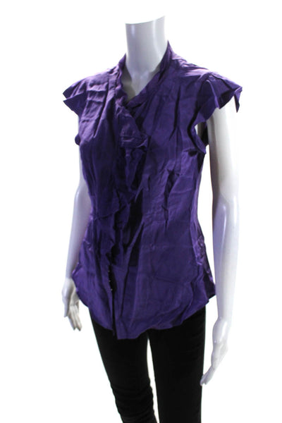 Nanette Lepore Womens Silk Ruffled Sleeveless Hook & Eye Blouse Purple Size 8