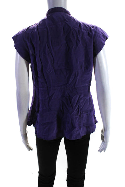 Nanette Lepore Womens Silk Ruffled Sleeveless Hook & Eye Blouse Purple Size 8