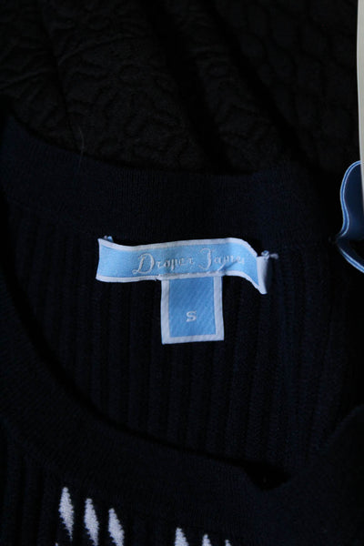 Draper James Womens Short Sleeve Ribbed Knit Crew Neck Dress Navy Blue Small