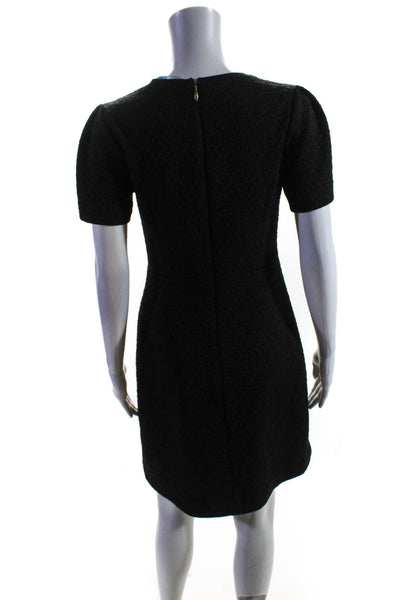 Draper James Womens Back Zip Short Sleeve Quilted Shift Dress Black Size Small