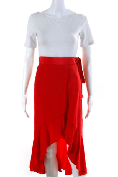 Intermix Women's High Low Ruffle Trim Wrap Skirt Red Size S