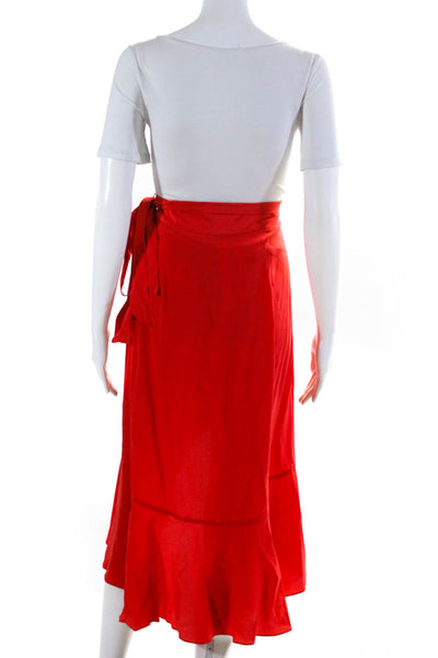 Intermix Women's High Low Ruffle Trim Wrap Skirt Red Size S