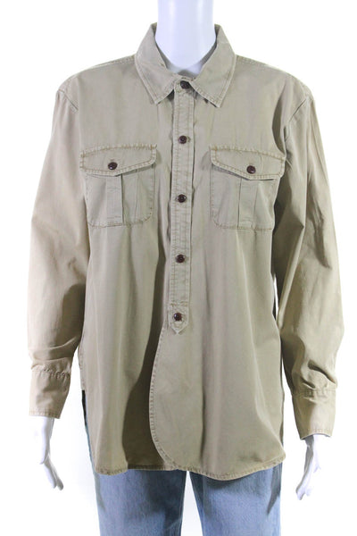 Madewell Womens Long Sleeve Button Front Collared Shirt Brown Cotton Medium
