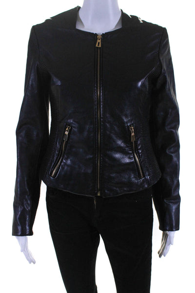 Via Spiga Womens Leather Full Zipper Jacket Black Size Petite Small