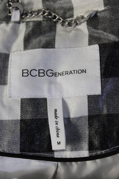 BCBGeneration Womens Plaid Belted Trench Coat Black White Cotton Size Medium