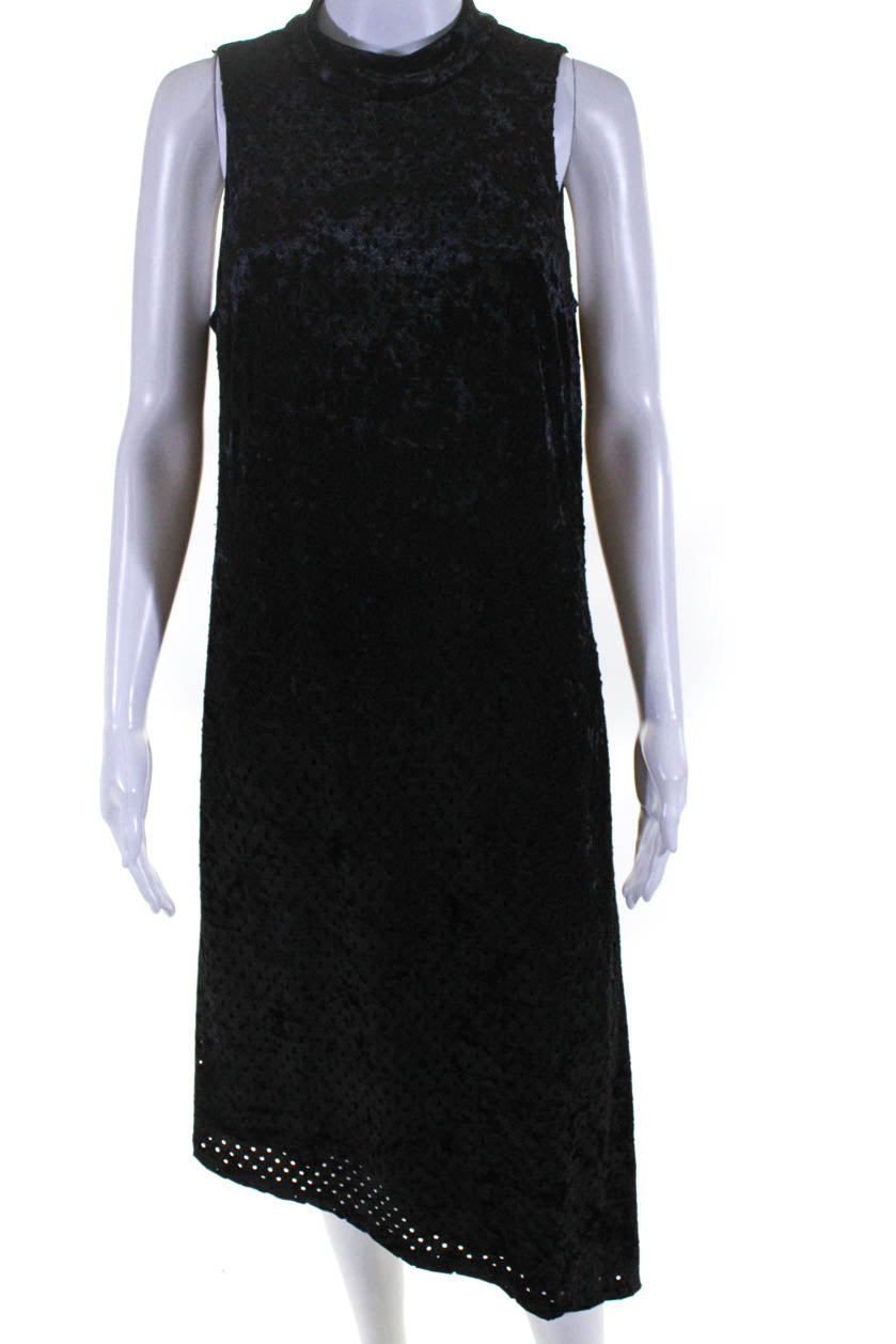 Adrianna Papell Womens Velvet Sleeveless Asymmetrical Dress Black