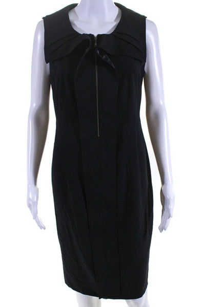 Tahari Womens Sleeveless Ruffled Front Zipper Sheath Dress Black Size 8