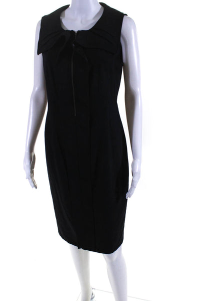 Tahari Womens Sleeveless Ruffled Front Zipper Sheath Dress Black Size 8