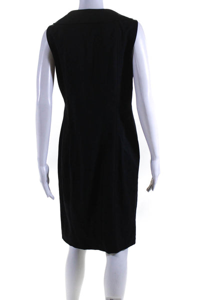 Tahari Womens Sleeveless Ruffled Front Zipper Sheath Dress Black Size 8