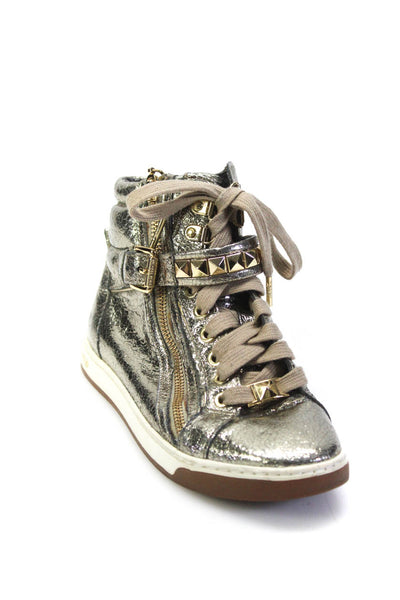 MK Michael Kors Womens Side Zip Lace Up Studded Suede High Top Sneakers Gold 6