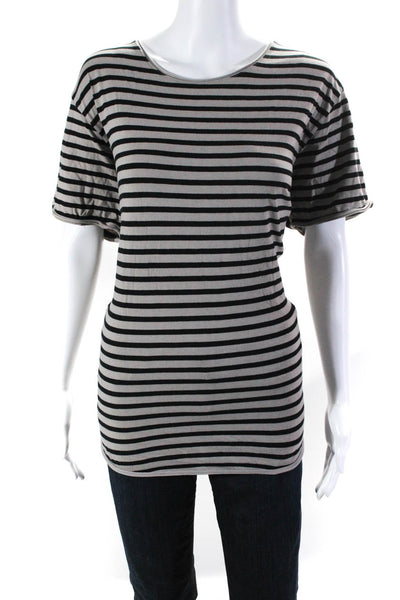 COS Womens Cotton Striped Round Neck Short Sleeved T-Shirt Top Gray Size L