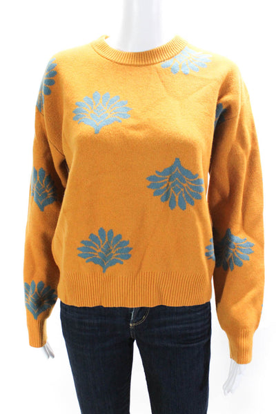 Rhode Womens 100% Wool Tight Knit Pullover Crewneck Sweater Orange Teal Size XS