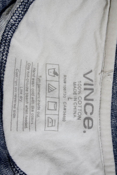 Vince Womens Cotton Crew Neck Long Sleeve Basic Tee T-Shirt Top Blue Size L