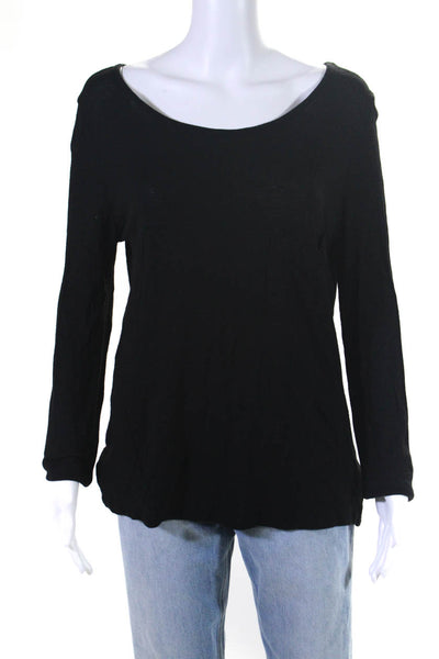 Elizabeth and James Womens Round Neck Long Sleeve Pullover Top Black Size M