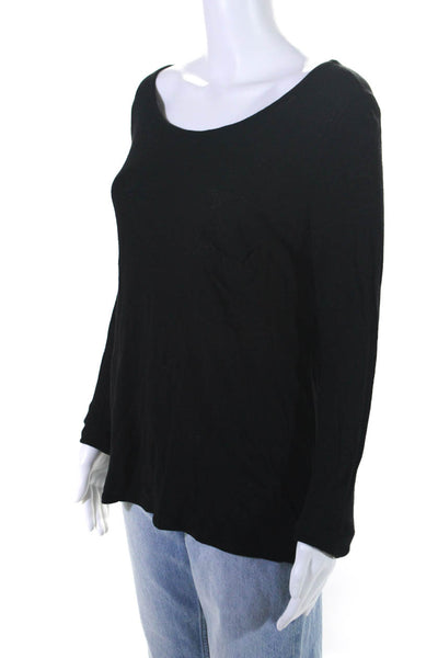 Elizabeth and James Womens Round Neck Long Sleeve Pullover Top Black Size M