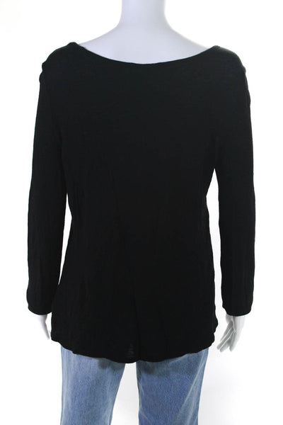 Elizabeth and James Womens Round Neck Long Sleeve Pullover Top Black Size M