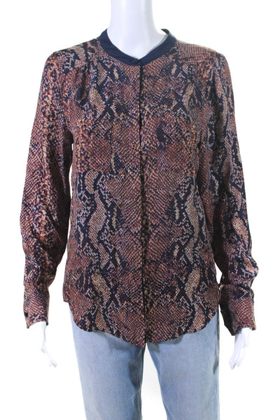 Rebecca Taylor Womens Silk Animal Print Buttoned Long Sleeve Blouse Brown Size 6