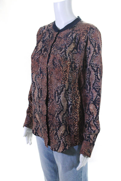 Rebecca Taylor Womens Silk Animal Print Buttoned Long Sleeve Blouse Brown Size 6