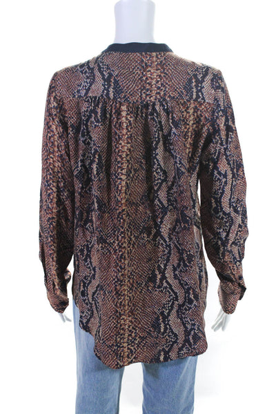 Rebecca Taylor Womens Silk Animal Print Buttoned Long Sleeve Blouse Brown Size 6