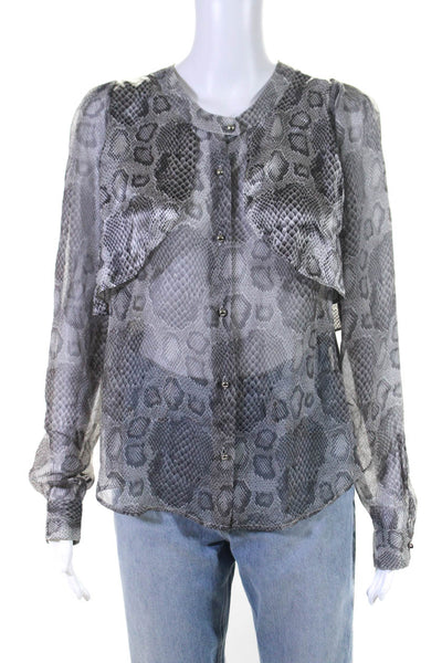 Benson Womens Silk Animal Print Buttoned Long Sleeve Layered Blouse Gray Size 10