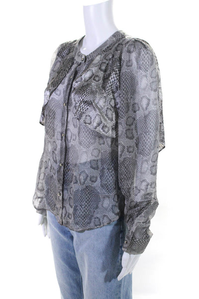 Benson Womens Silk Animal Print Buttoned Long Sleeve Layered Blouse Gray Size 10