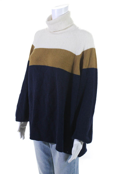 J Crew Womens Wool Knit Striped Turtleneck Pullover Sweater Top Blue Size 2XL