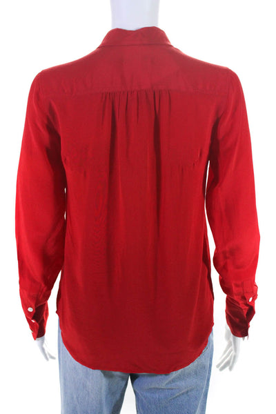 J Crew Womens Silk Woven Collared Long Sleeve Button-Up Blouse Top Red Size 0