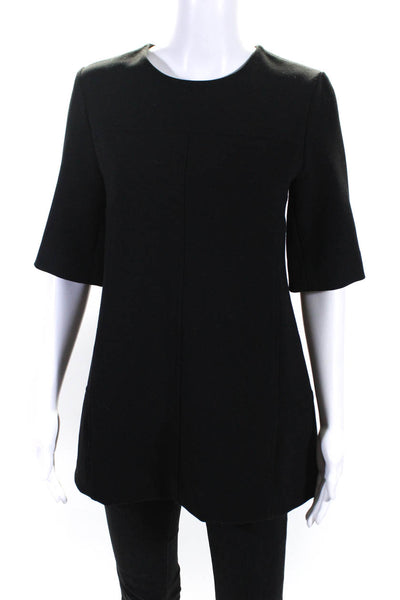 Lela Rose Womens Back Zip Short Sleeve Crew Neck Shirt Black Size 4